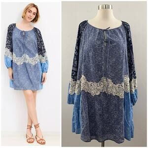 Ann Taylor Loft Lace Paisley Tie Mini Pocket Dress Medium Boho Prairie Peasant